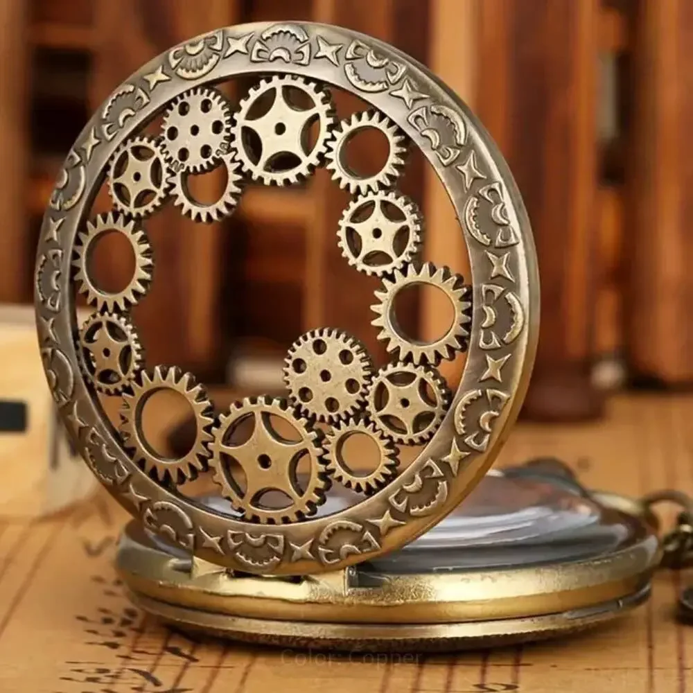 Steampunk Train Gears Pocket Watch Cosplay Christmas Birthday Anniversary Gift